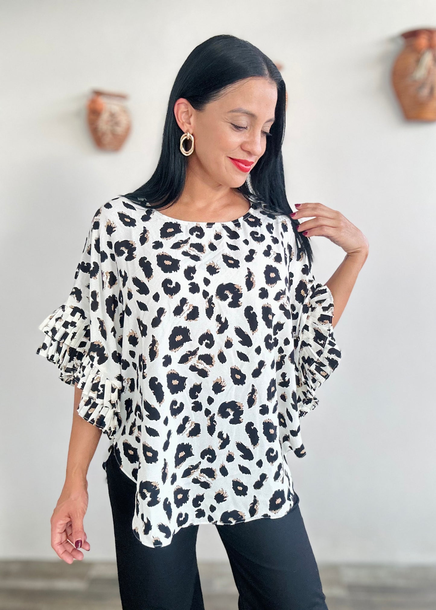 Leopard Print Ruffled Top