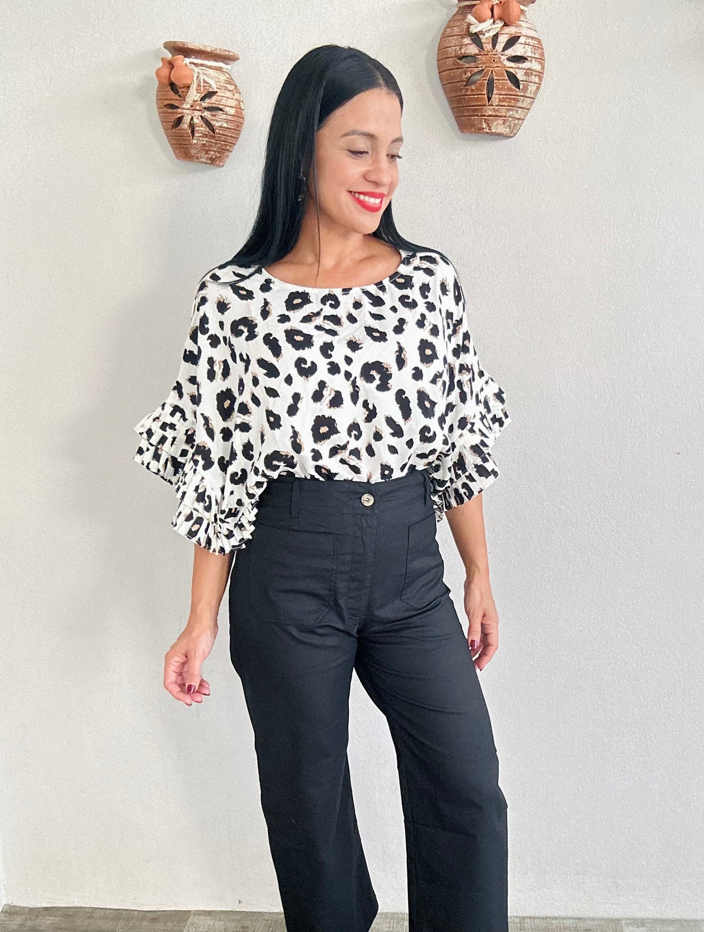 Leopard Print Ruffled Top